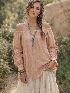 Adriano Goldschmied Tallulah Off-Shoulder Blouse, Casual, Feminine, Blush, M